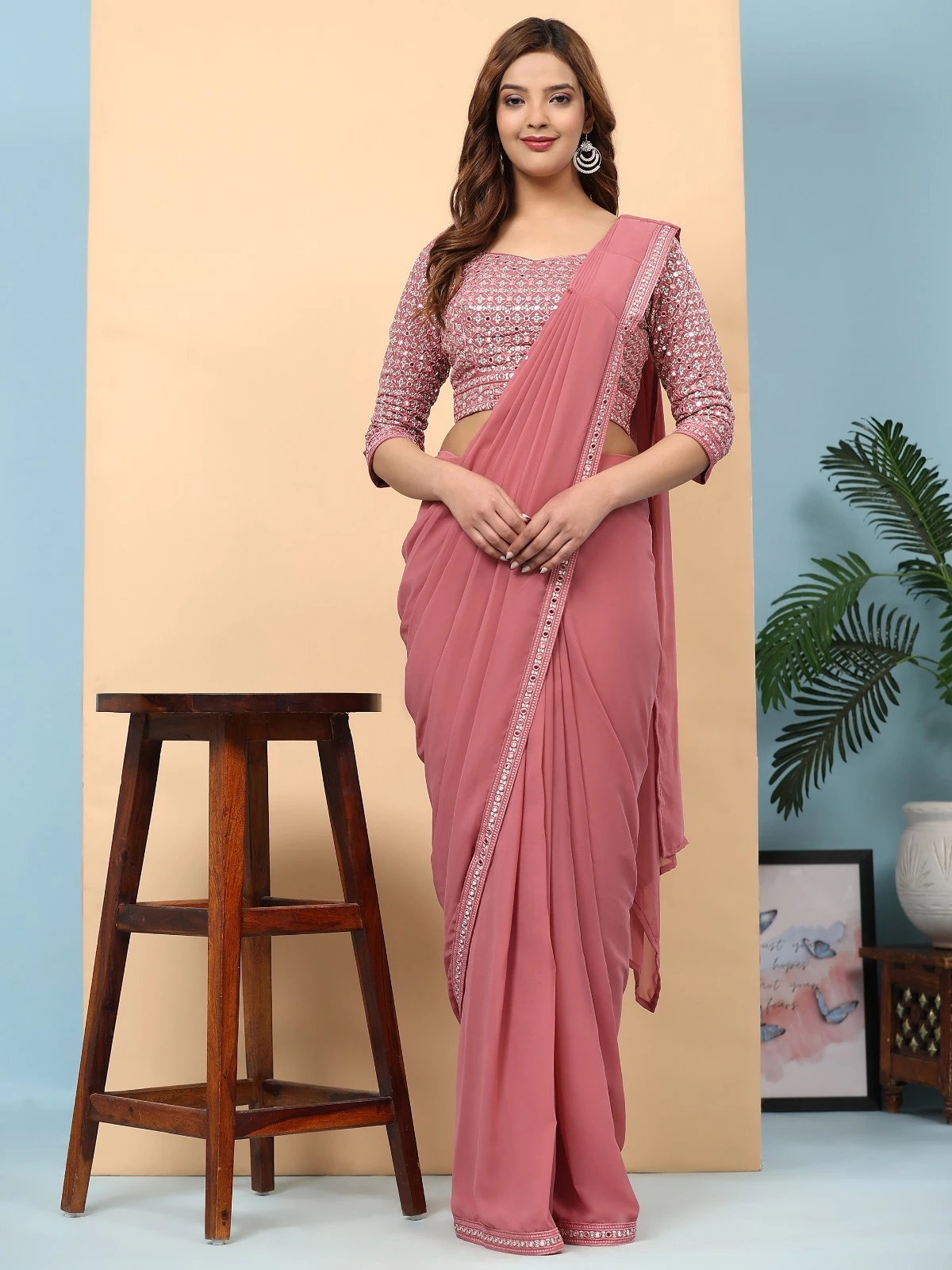 Amoha A330 Pure Georgette Wholesale Fancy Readymade Sarees Catalog — Wholesale Sarees, AMOHA wholesale from Surat - Gallery Image 3